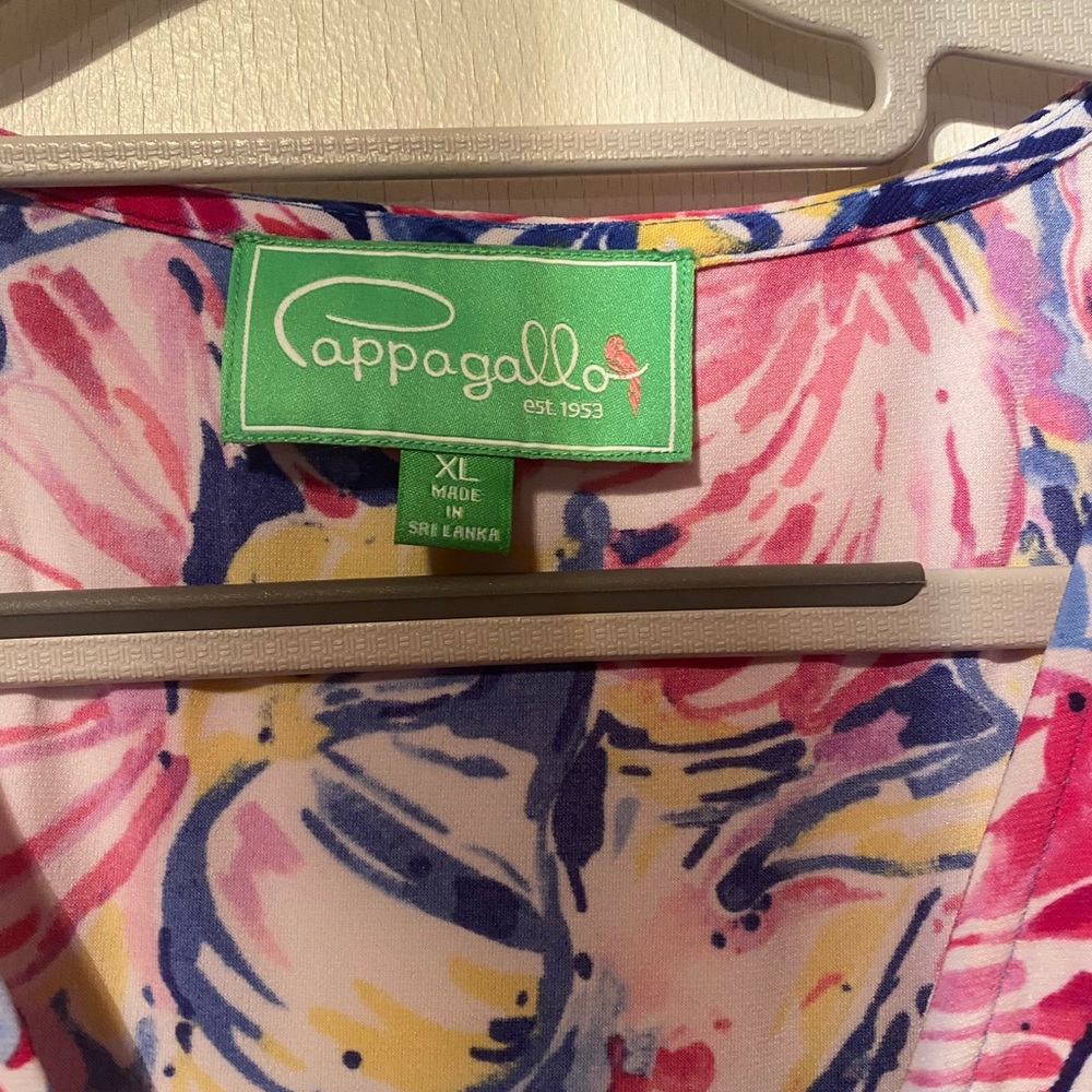 Pink Floral Wrap Dress with Blue & Yellow Accents - Picture 2 of 3